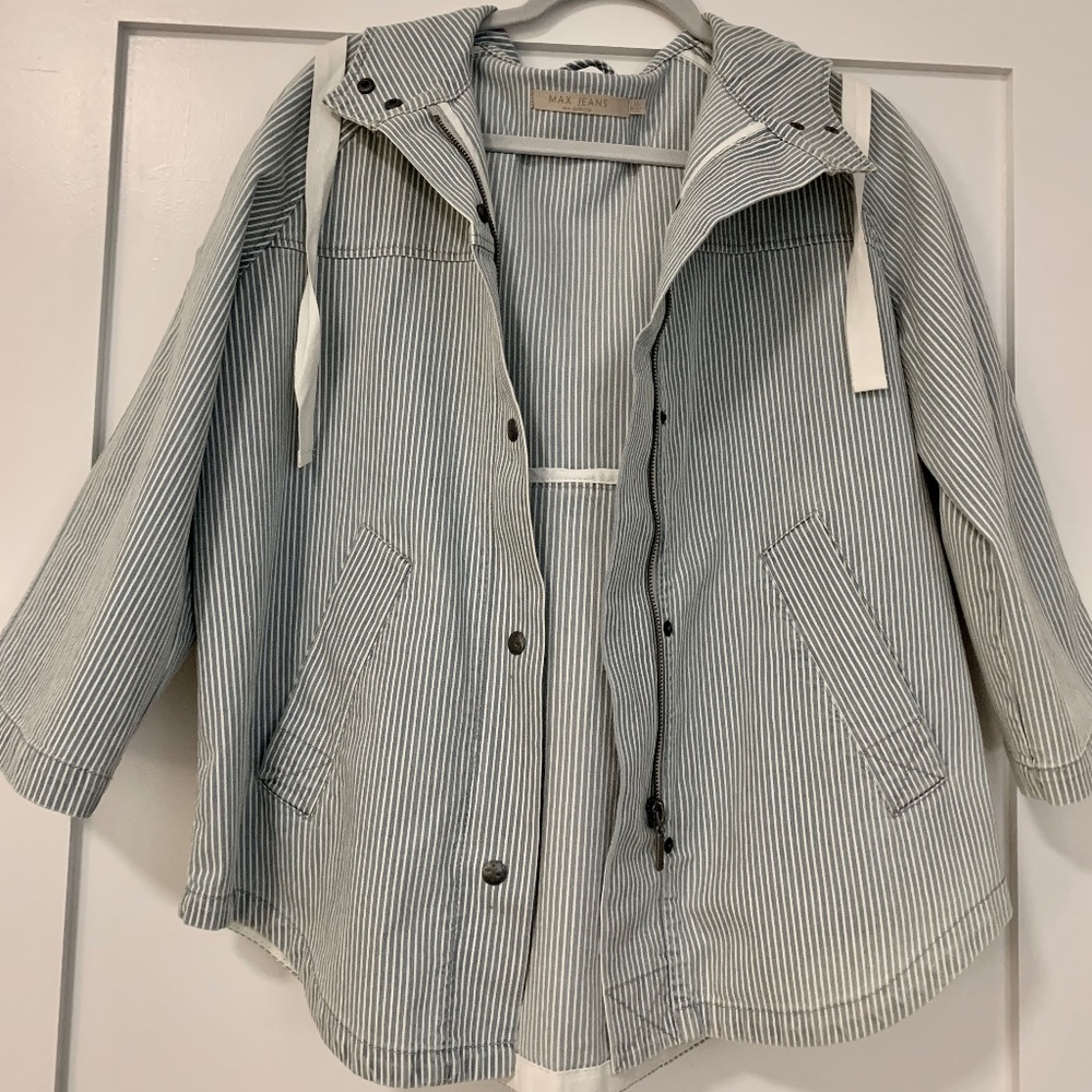 MAX JEANS blue and white stripes jean oversize light jacket/ Size: XS